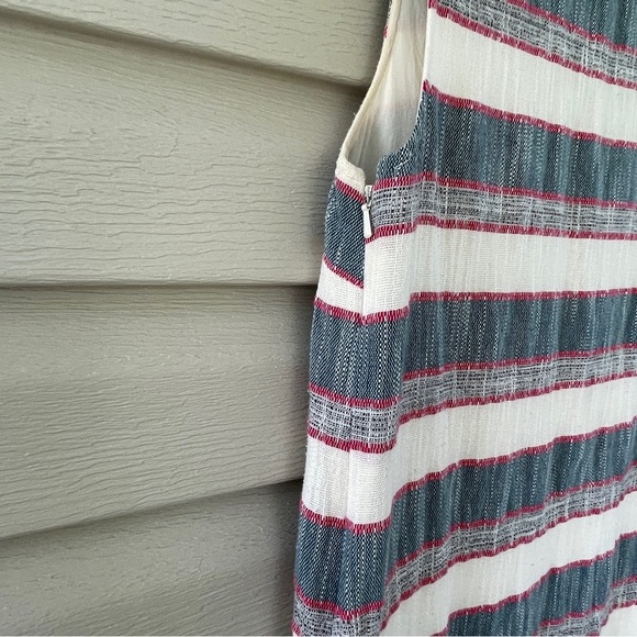 Anthropologie Holding Horses Stripe Cream Blue Fringe Shift Dress Size 4 - Picture 7 of 14